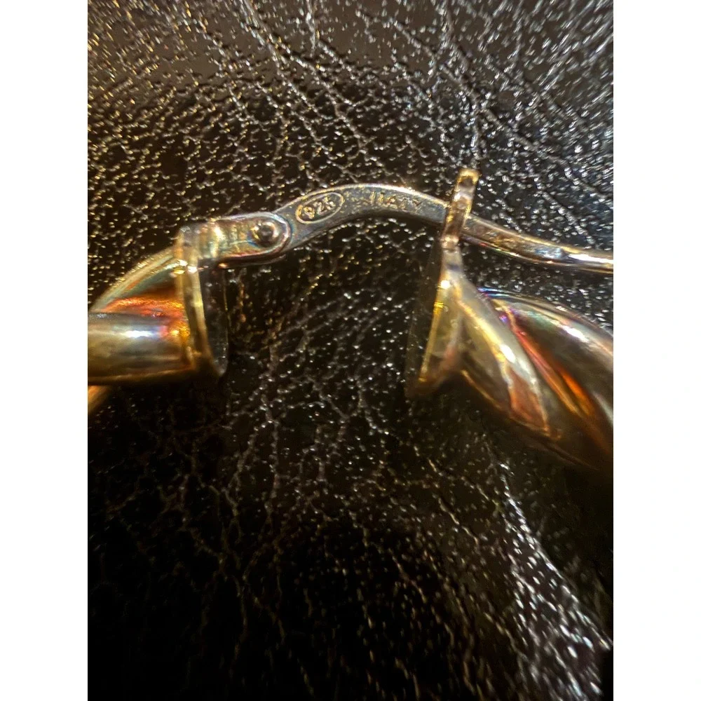 Vintage Italy 925 Sterling Silver Gold Vermeil Twisted‎ Rope Hoop Earrings 1.25